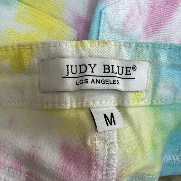 Judy Blue Tie Dye Cut Off Jean Shorts Size M Denim Pink Blue Yellow - Picture 9 of 15